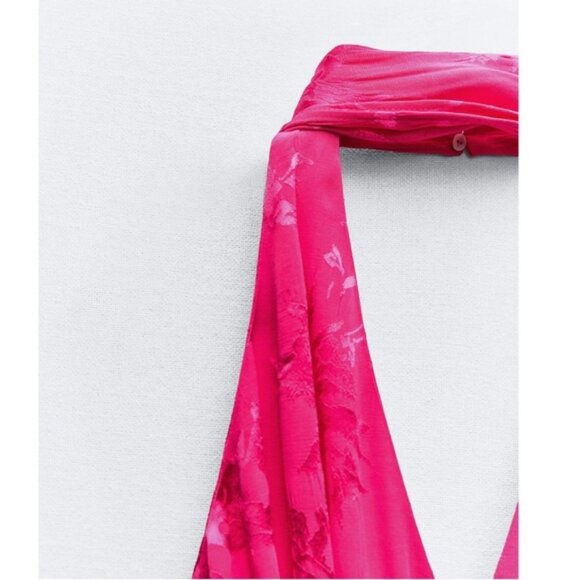 ZARA JACQUARD MIDI DRESS BOW - Picture 6 of 8